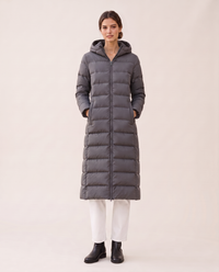 Longline Hooded Puffer Coat with Welt Pockets — gray