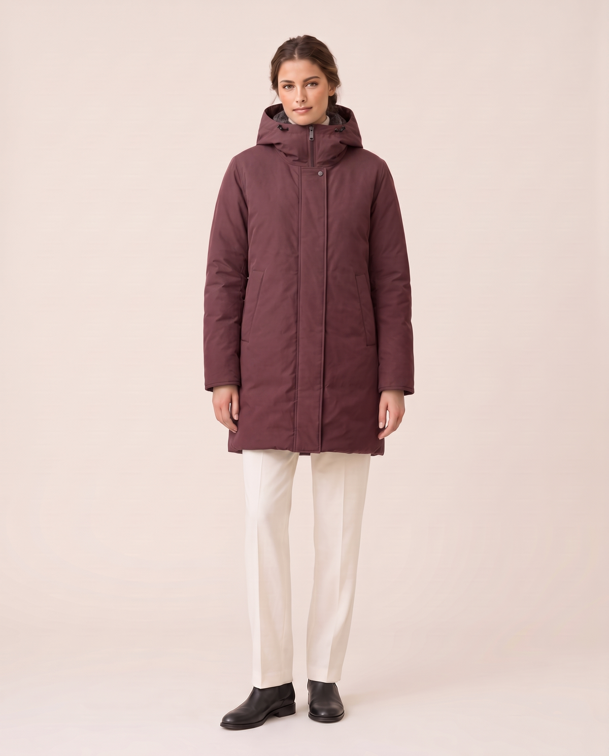 Waterproof Hooded Winter Parka for Women — wine red
