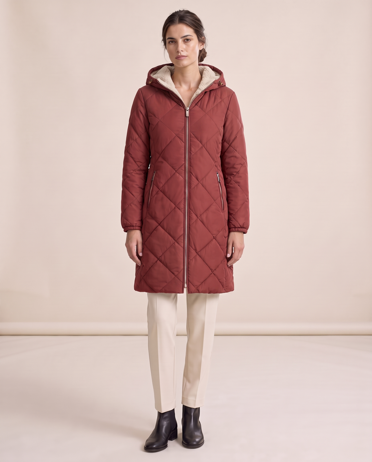 Waterproof Hooded Longline Winter Jacket — red