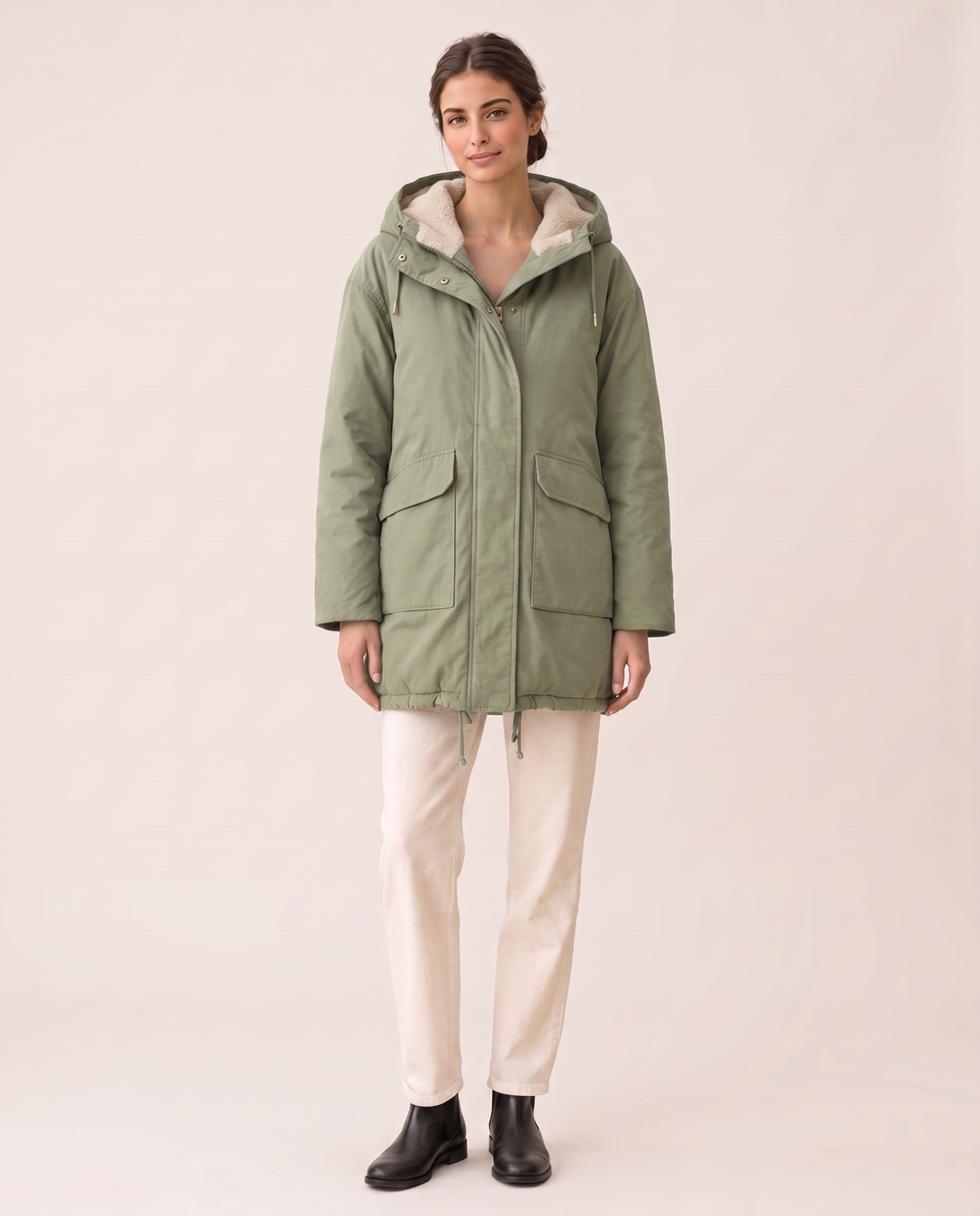 Plush-Lined Hooded Parka for Women — light green