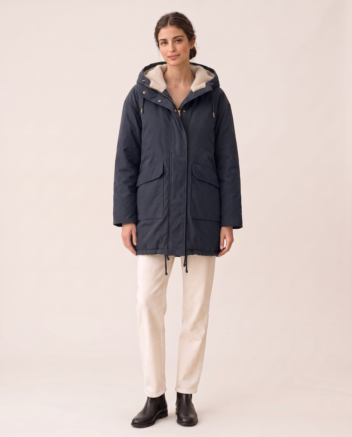 Plush-Lined Hooded Parka for Women — dark blue