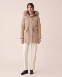 Parka with Faux Fur Trimmed Hood — beige