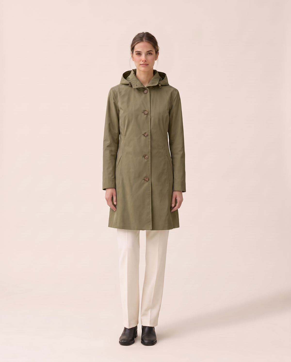 Lightweight Waterproof Trench Coat with Hood — olive green