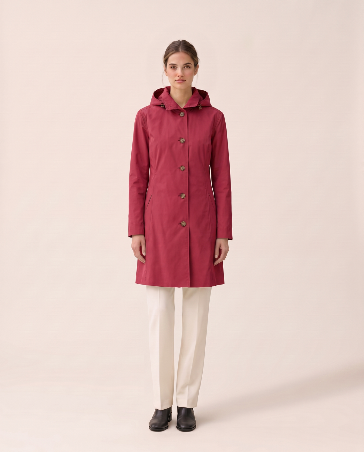 Lightweight Waterproof Trench Coat with Hood — crimson red