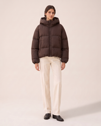 Oversized Hooded Puffer Jacket for Women — brown