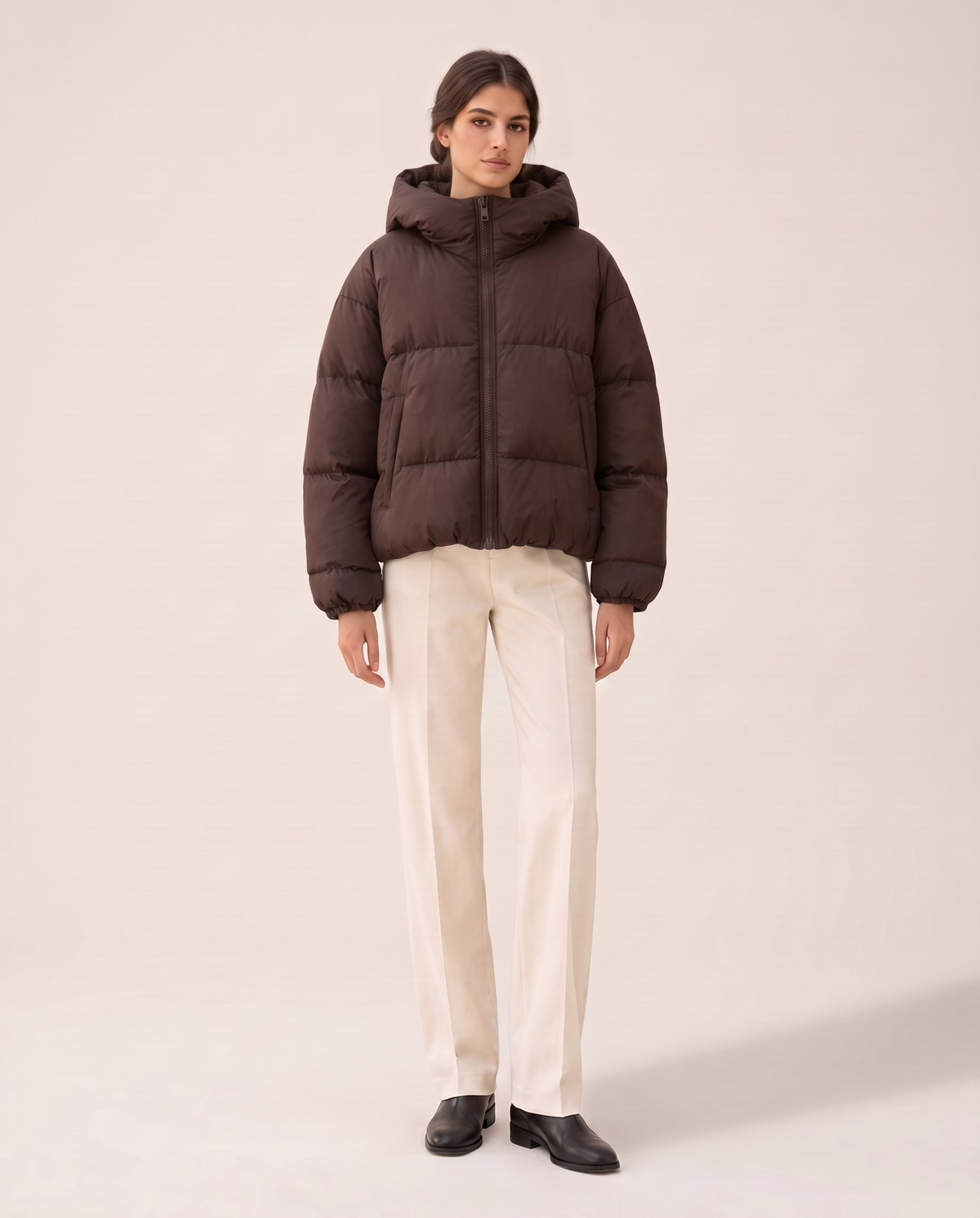 Oversized Hooded Puffer Jacket for Women — brown