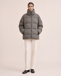 Oversized Quilted Puffer Jacket with Funnel Neck — gray