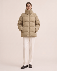 Oversized Quilted Puffer Jacket with Funnel Neck — khaki