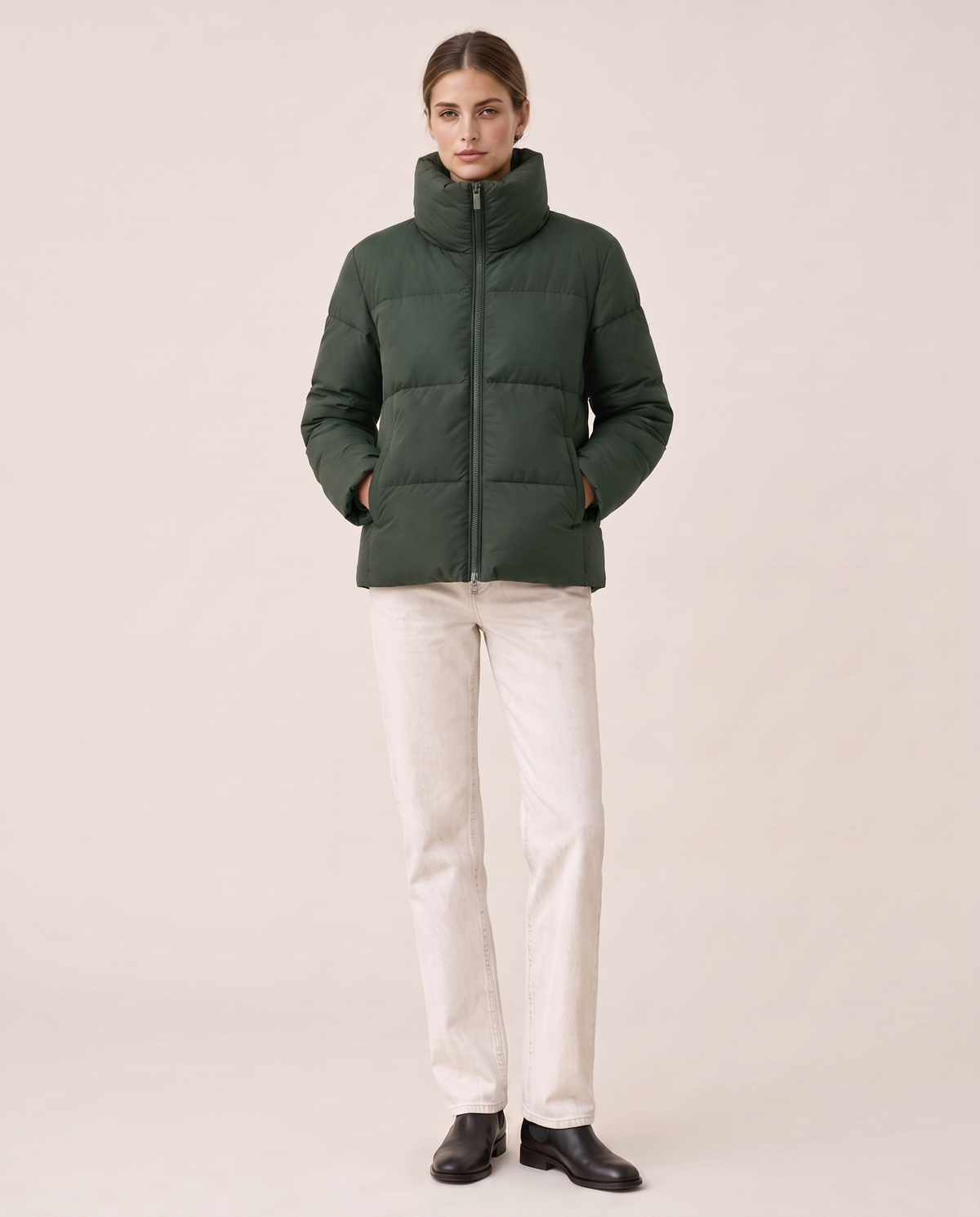 Classic Padded Puffer Jacket with Zip Front — green