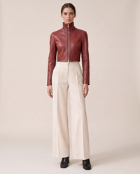 Cropped High-Neck Leather Jacket for Women — red