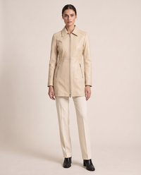 Longline Leather Biker Jacket for Women — cream