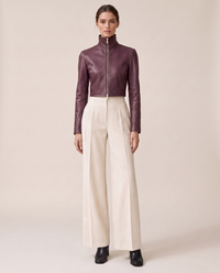 Cropped High-Neck Leather Jacket for Women — purple