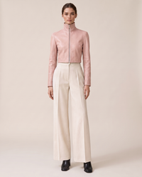 Cropped High-Neck Leather Jacket for Women — light pink