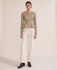 Cropped Fit-and-Flare Leather Jacket — khaki