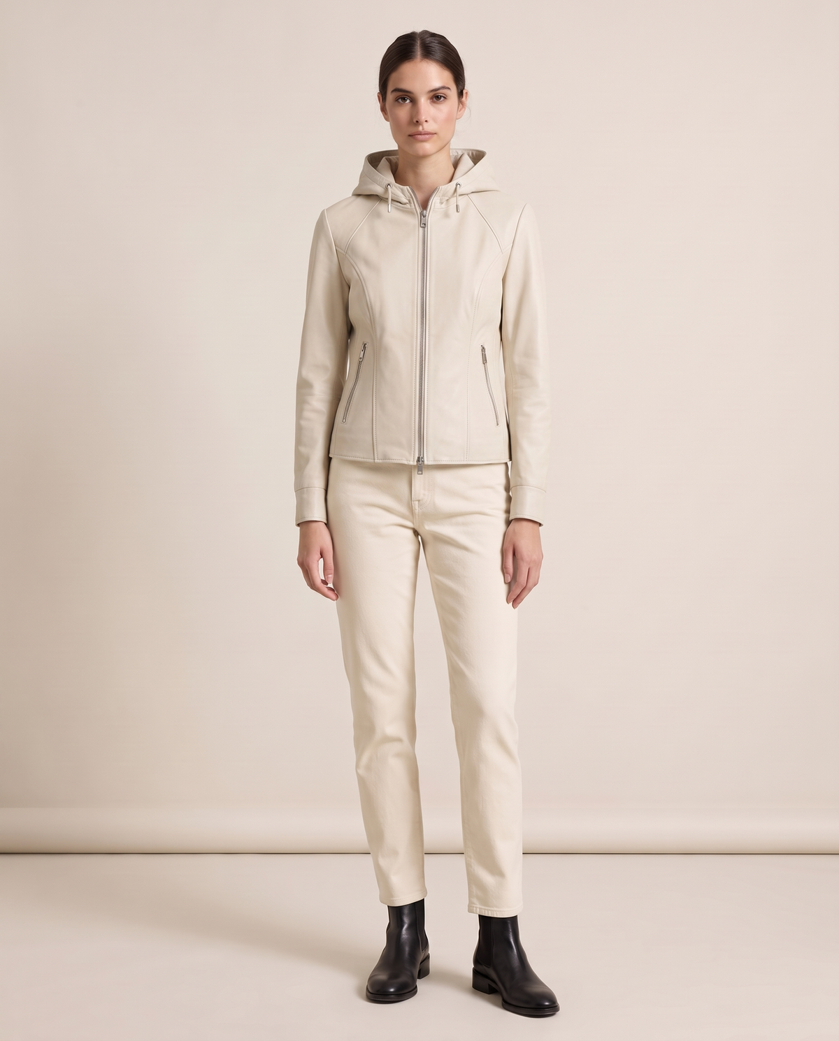 Hooded Leather Jacket for Women — white