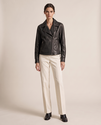 Soft Leather Jacket with Notched Lapel — black