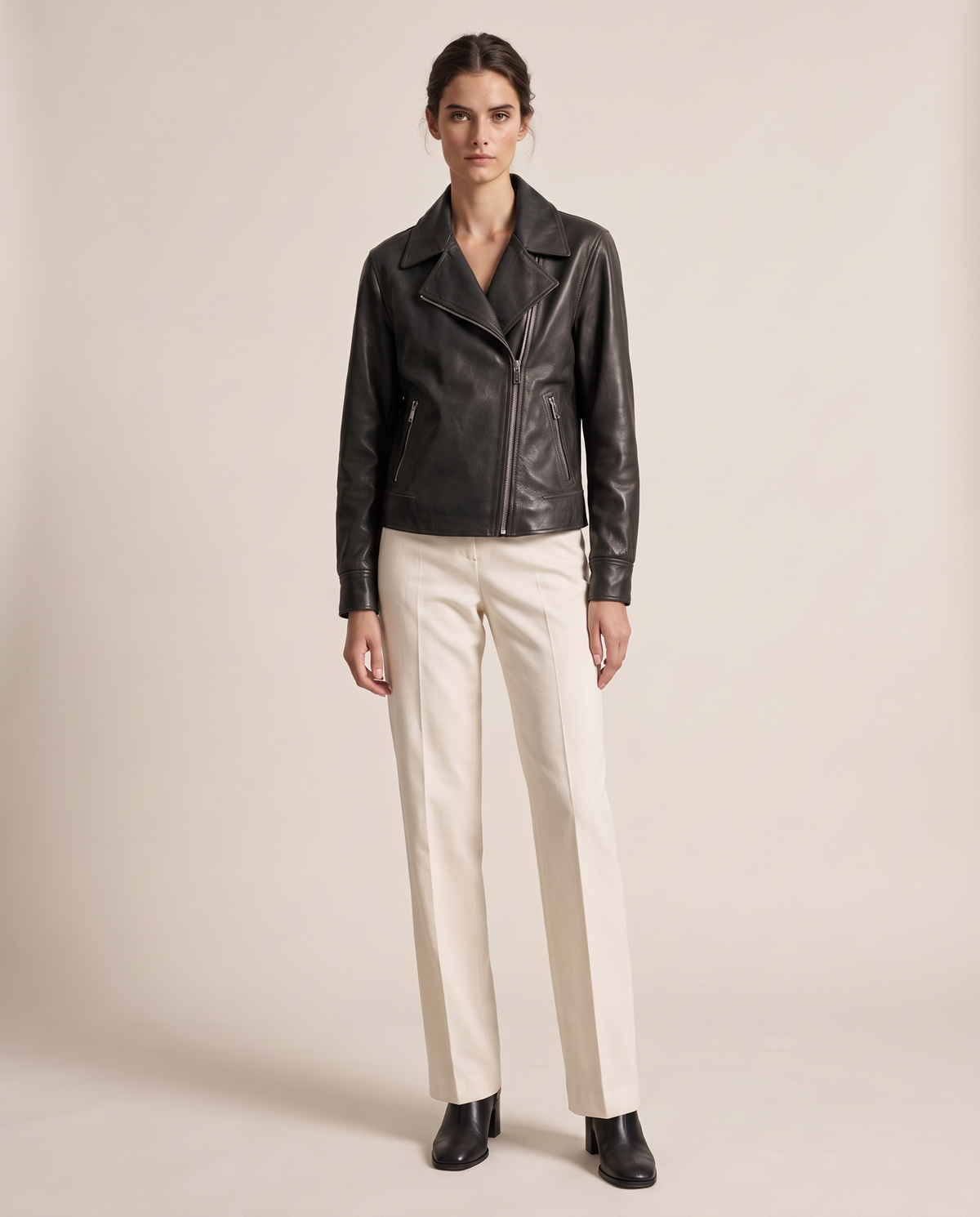 Soft Leather Jacket with Notched Lapel — black