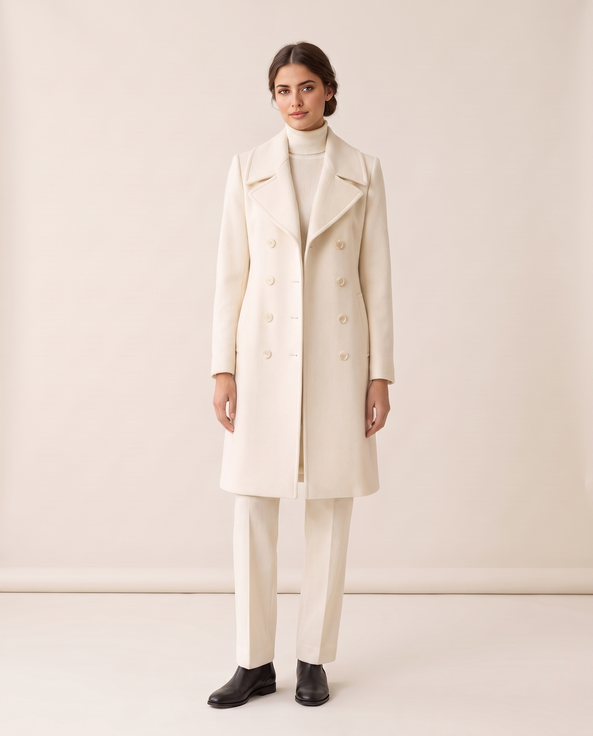 Double-Breasted Coat with Wide Collar — white