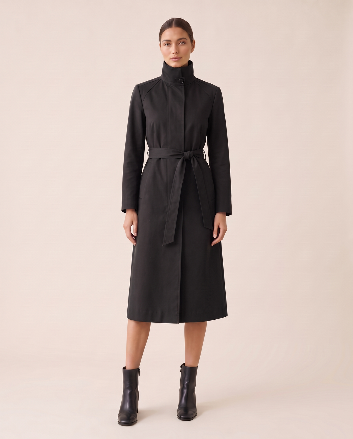 Stand-Collar Trench Coat for Women — black