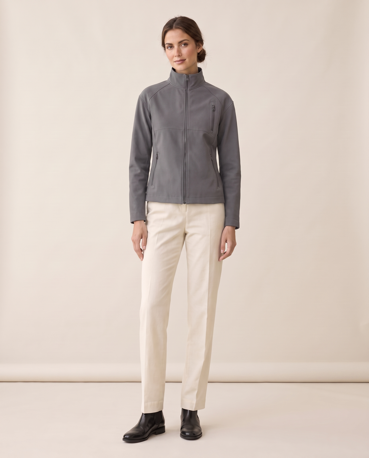 Stand-Collar Zip Jacket for Women — gray
