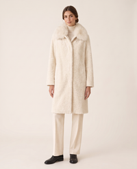 Chenille Coat with Detachable Fur Collar — white