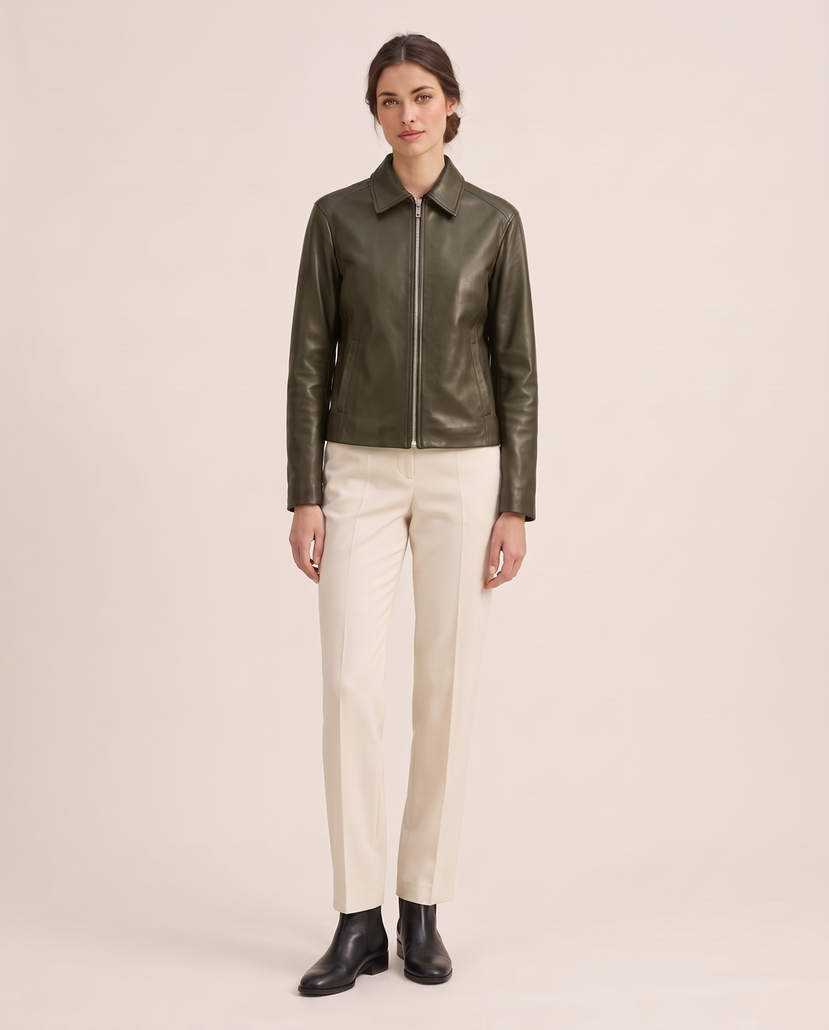 Faux Leather Jacket for Women — army green
