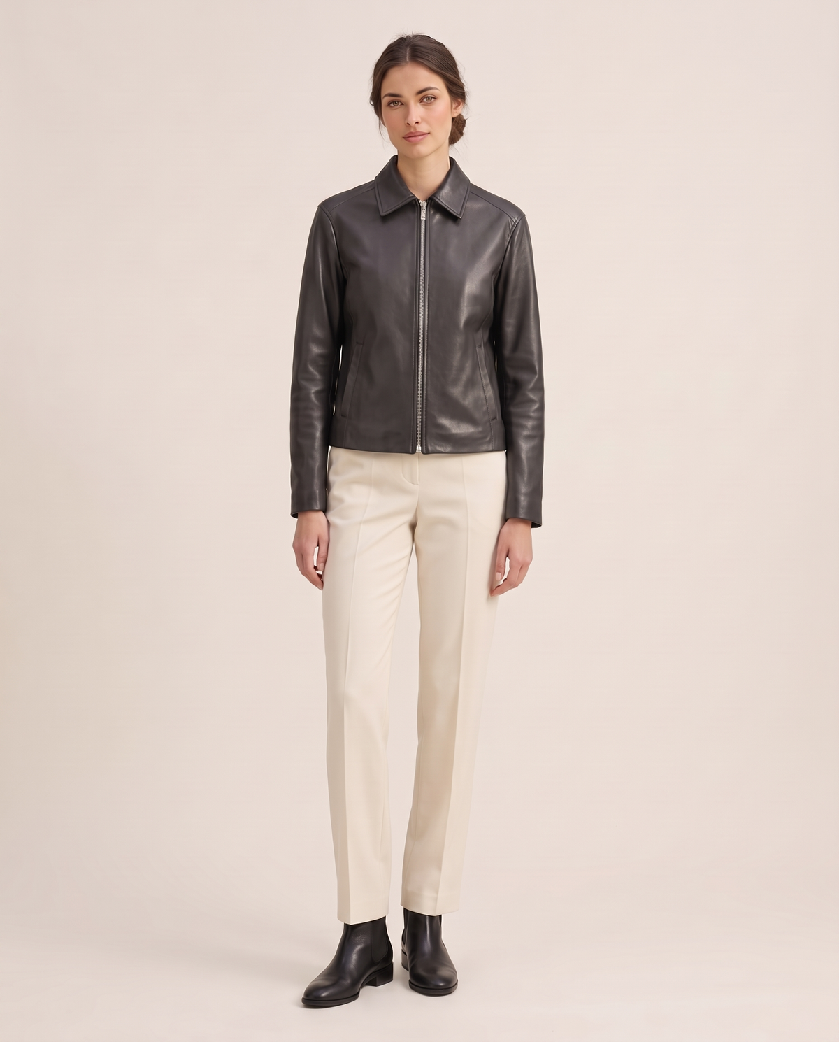 Faux Leather Jacket for Women — dark gray