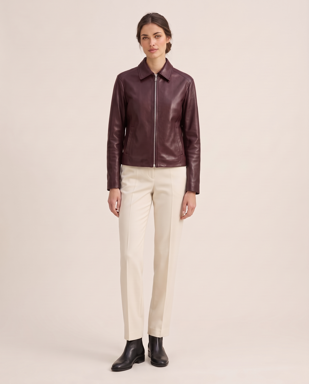 Faux Leather Jacket for Women — burgundy