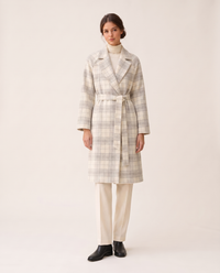 Plaid Belted Winter Coat for Women — white