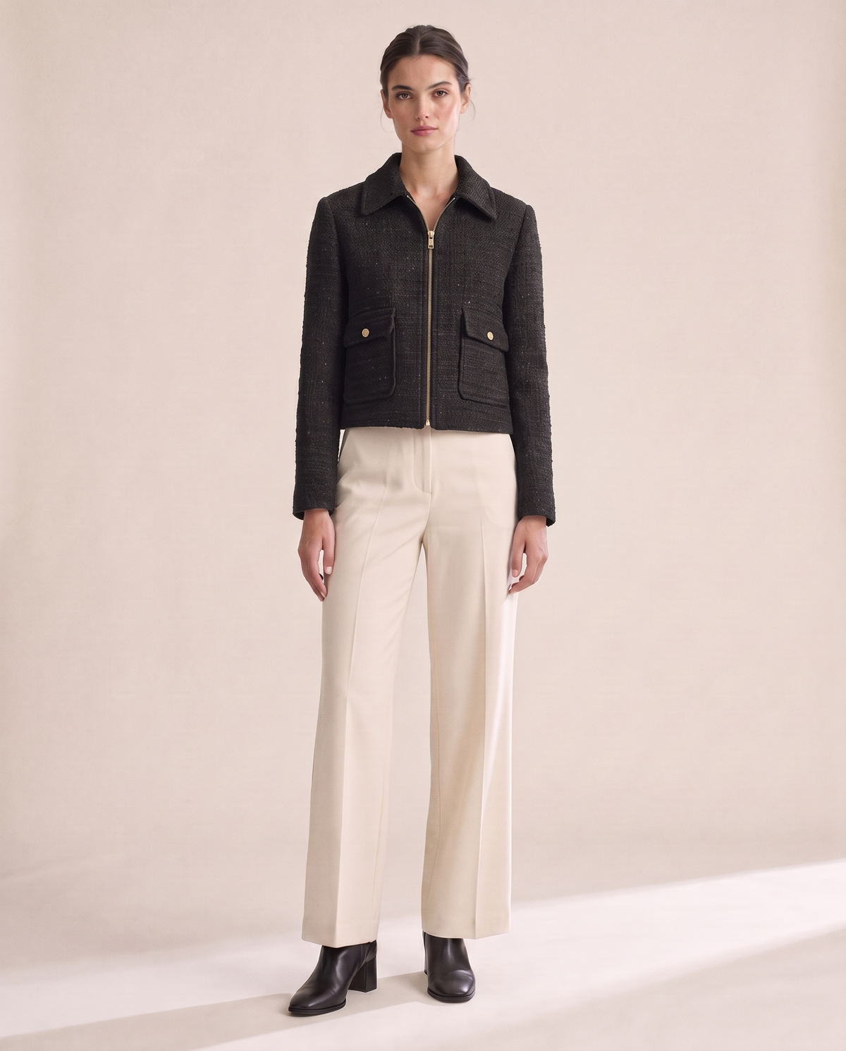 Tweed Zip Jacket for Women — black