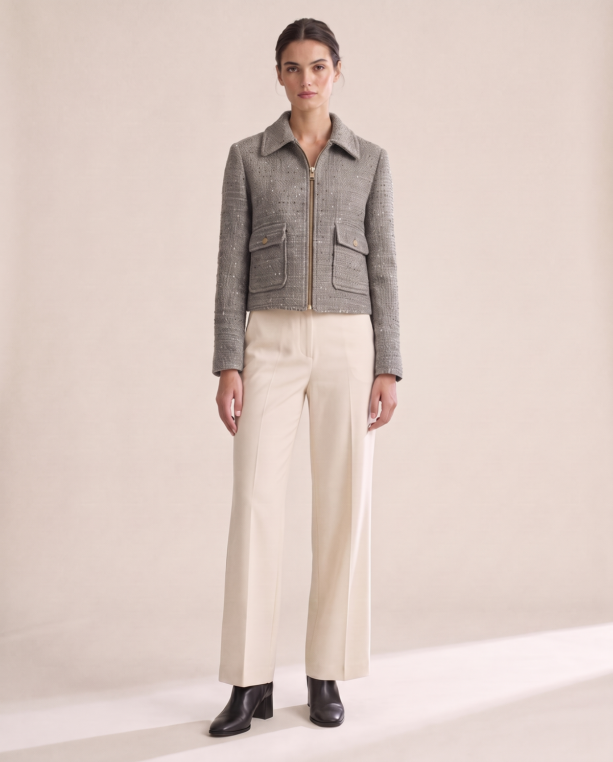 Tweed Zip Jacket for Women — gray