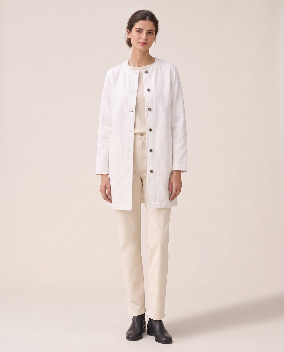 Long Denim Coat for Women — white