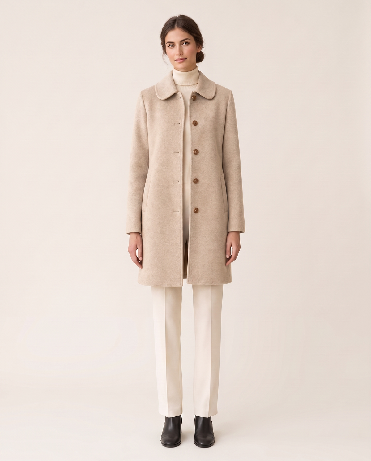 Wool Polo-Collar Coat for Women — beige