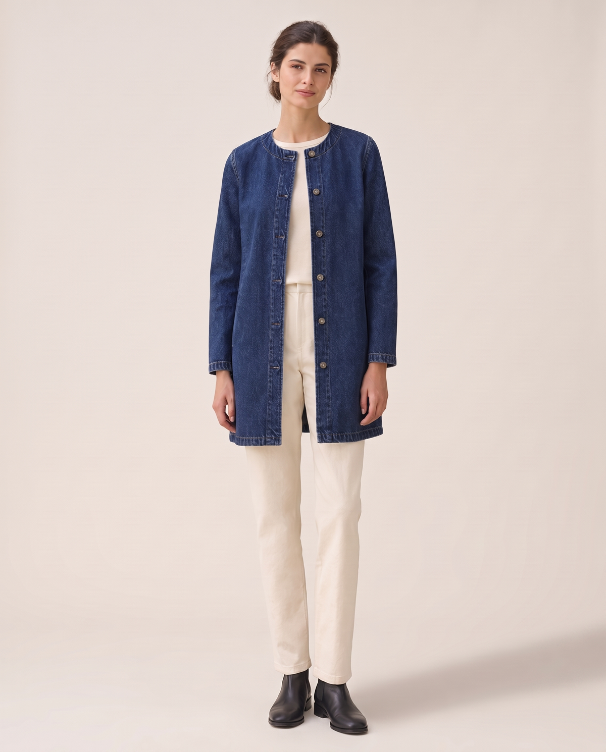 Long Denim Coat for Women — dark blue
