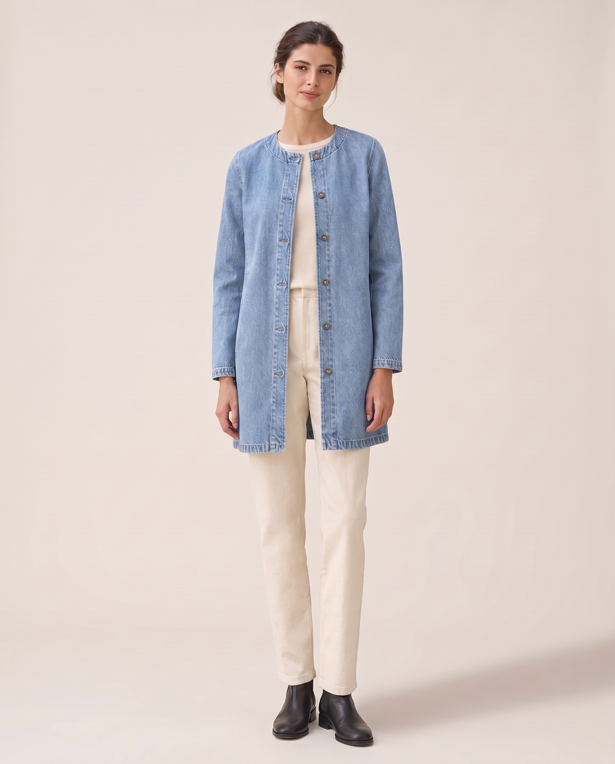 Long Denim Coat for Women — light blue
