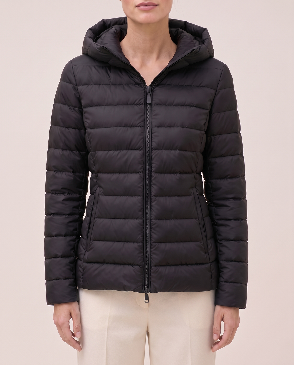 Quilted Hooded Puffer Jacket for Women — hood and quilting, worn