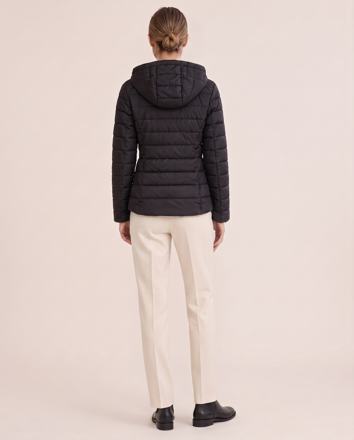 Quilted Hooded Puffer Jacket for Women — studio back