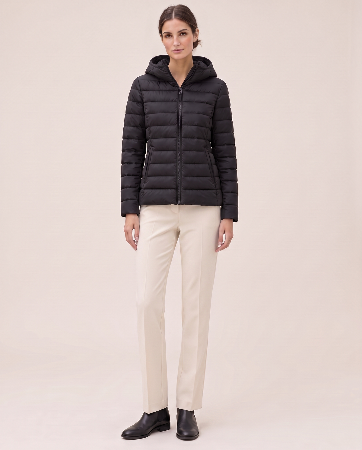 Quilted Hooded Puffer Jacket for Women — studio front