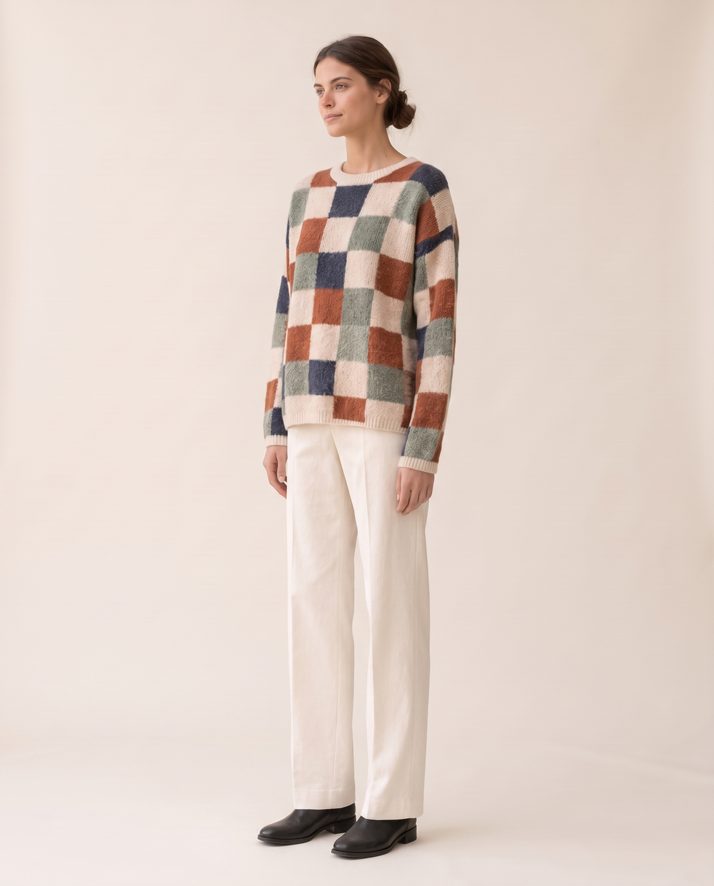 Silverton Cozy Checkered Print Pullover Sweater — three-quarter view