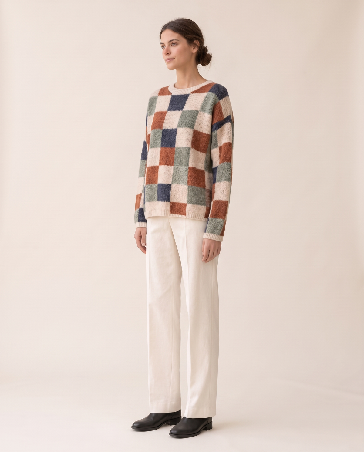 Silverton Cozy Checkered Print Pullover Sweater — three-quarter view