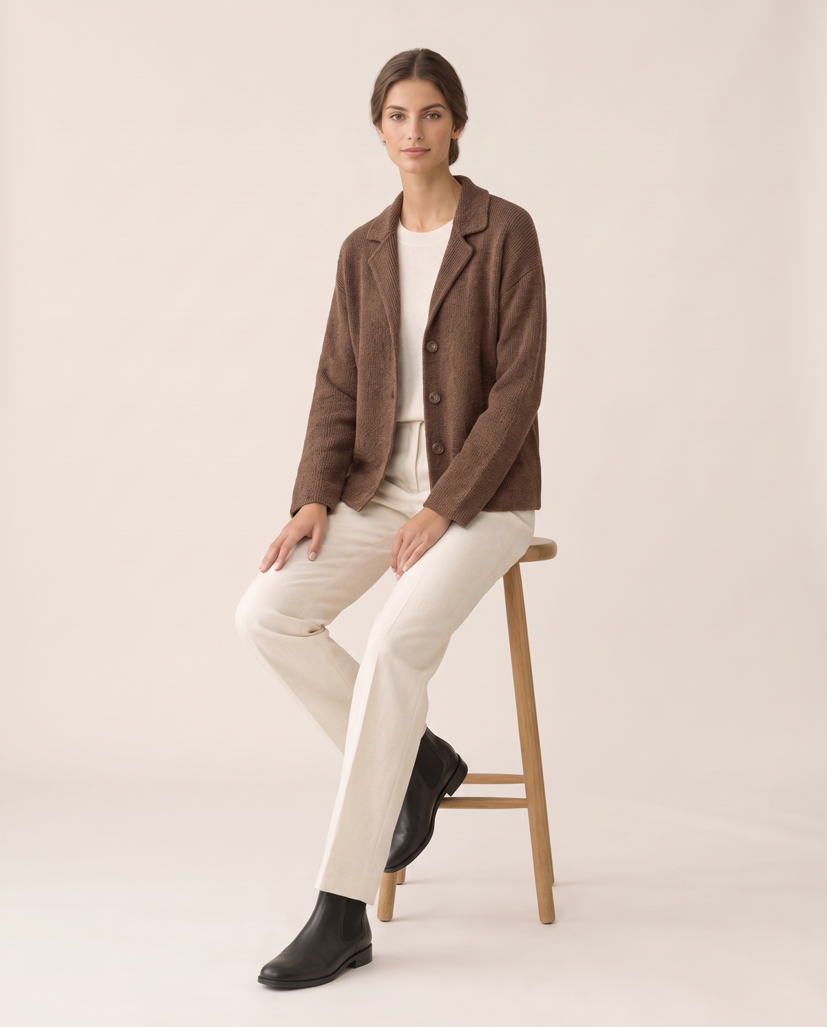 Women's Casual Knitted Warm Jacket — worn seated