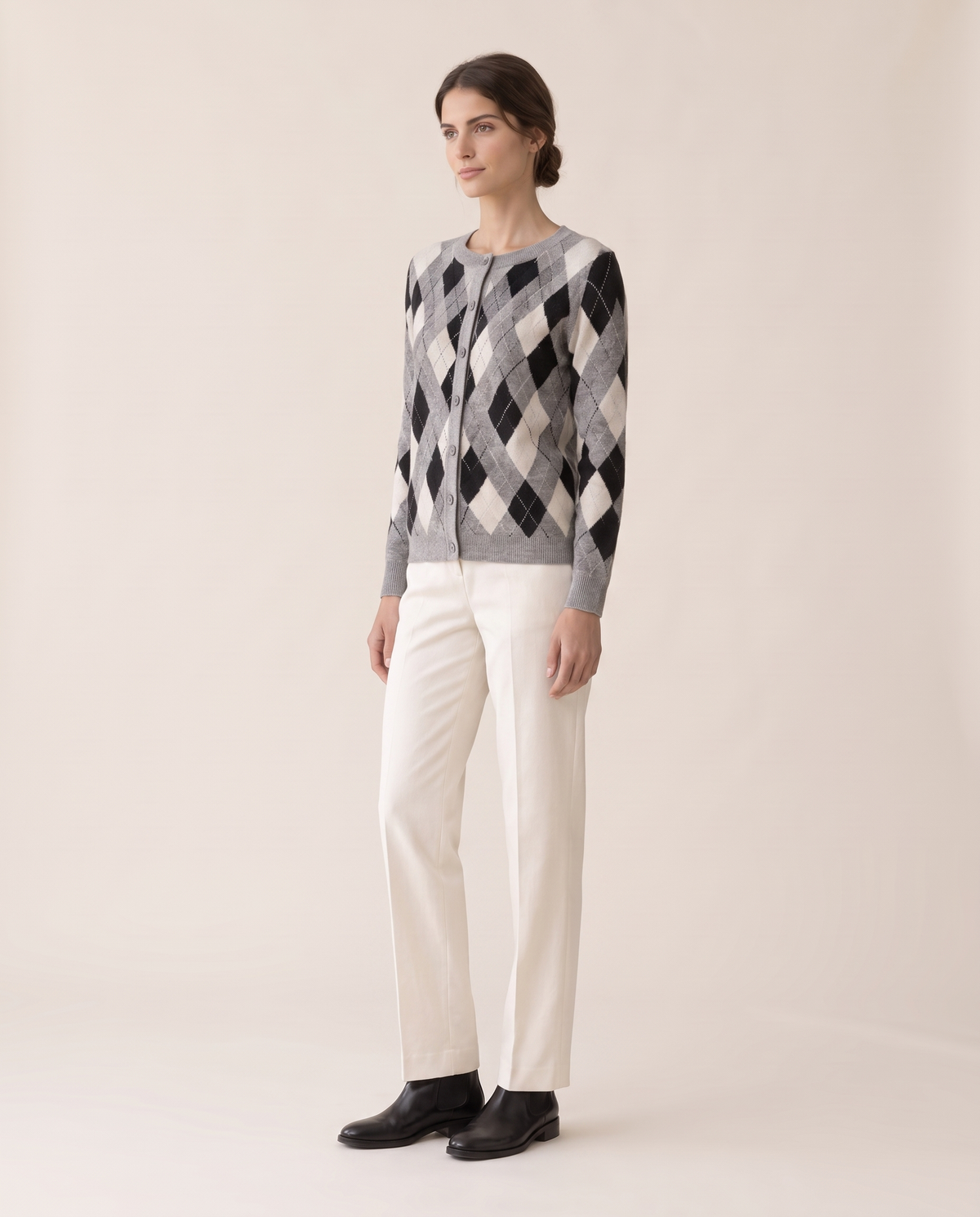 Belgravia Classic Argyle Button-Front Cardigan — three-quarter view