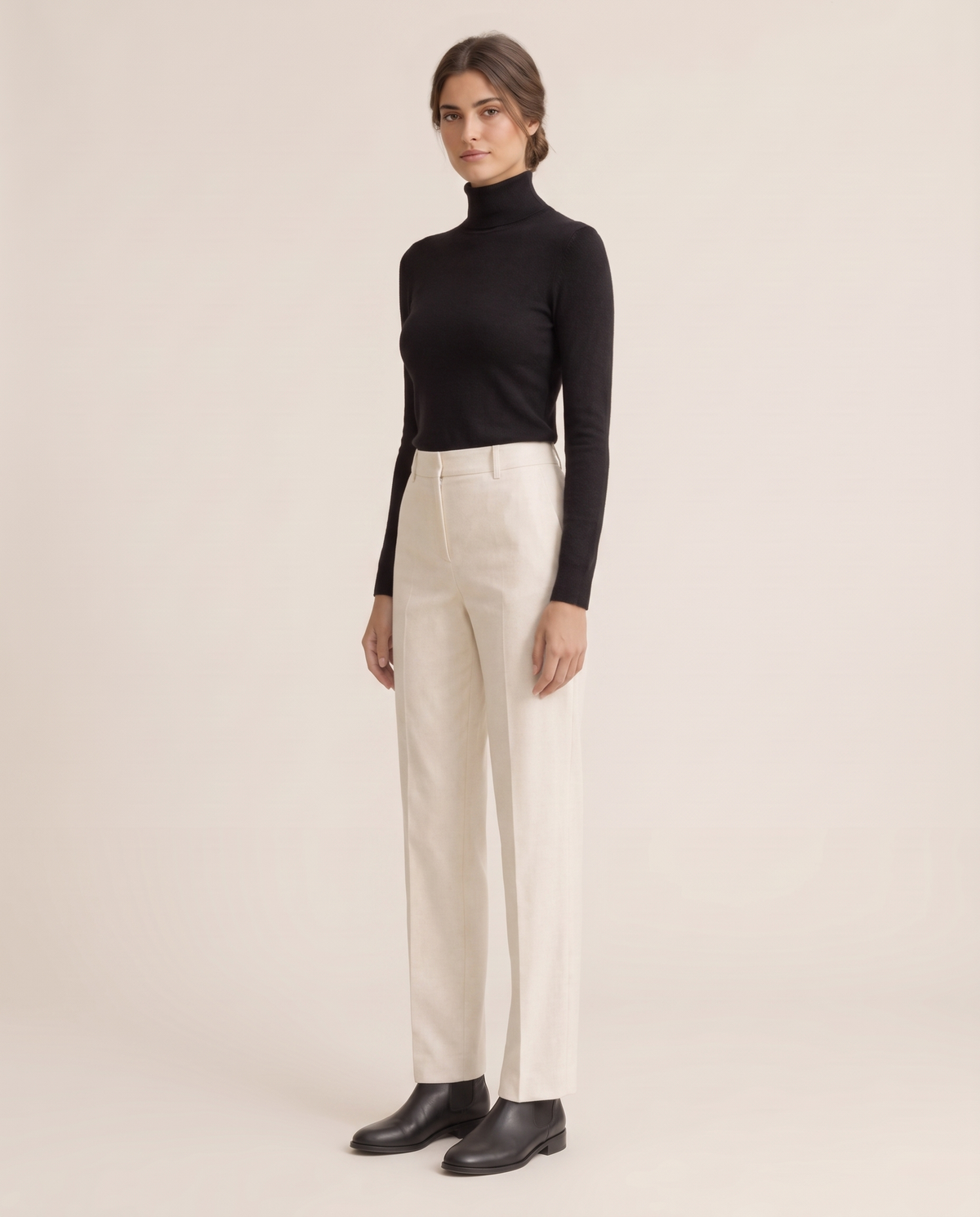 Highline Warm Fleece-Lined Slim Turtleneck Sweater — three-quarter view