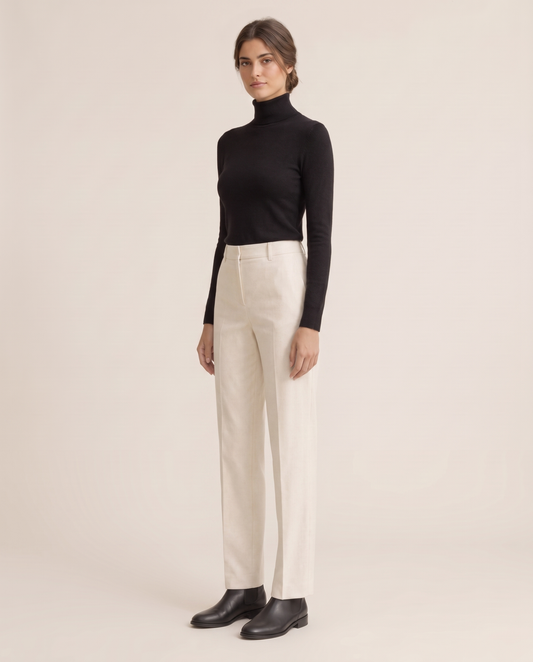 Highline Warm Fleece-Lined Slim Turtleneck Sweater — three-quarter view