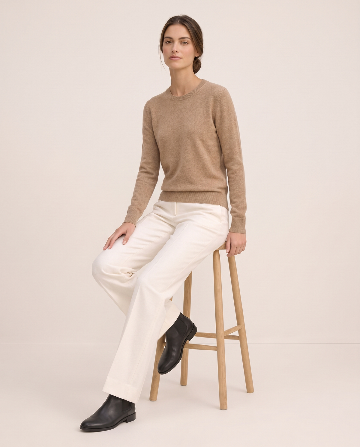 Frostfield Classic Merino Wool Crew Neck Sweater — worn seated