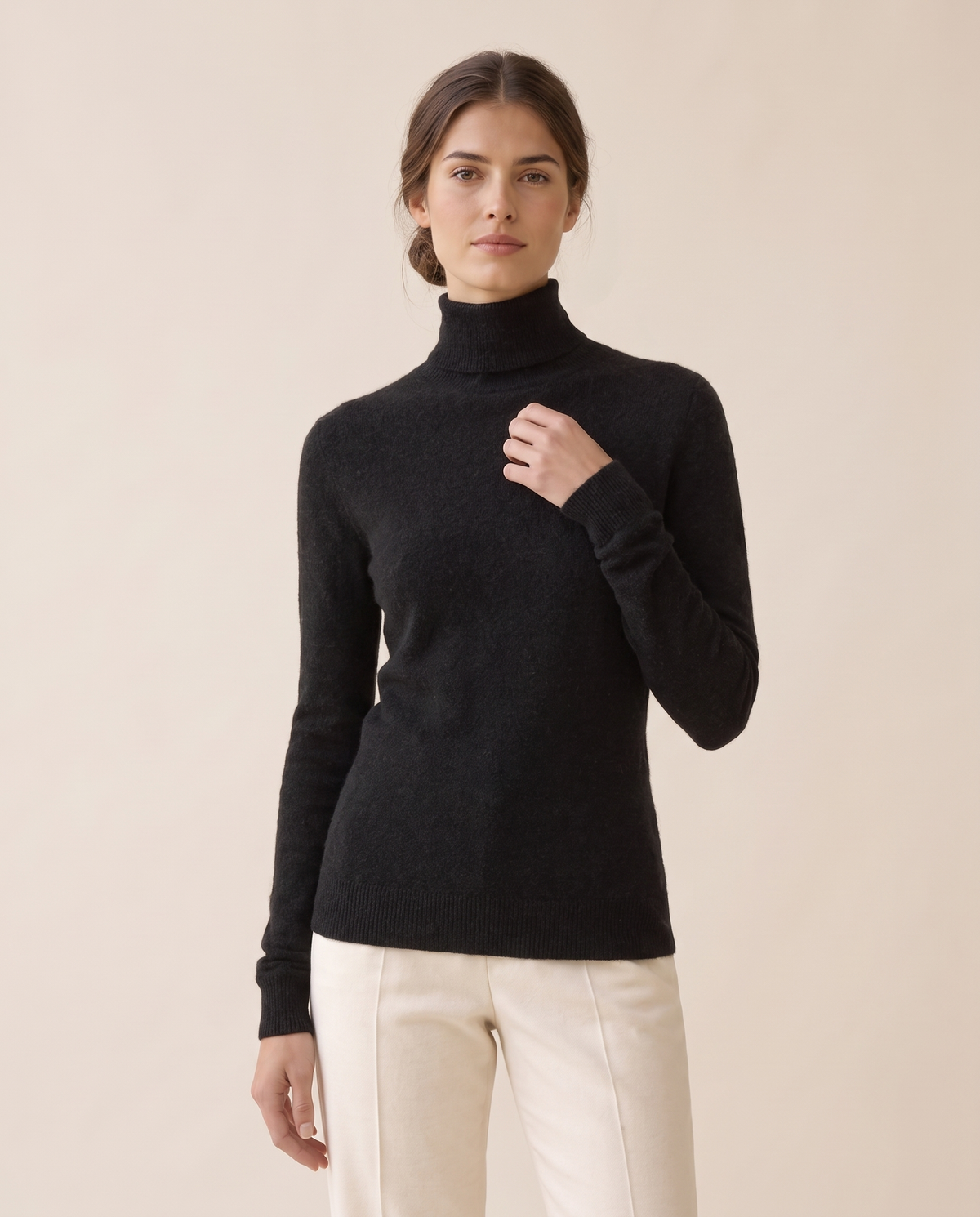 Marylebone Slim-Fit Brushed Knit Turtleneck Sweater — knit detail, worn