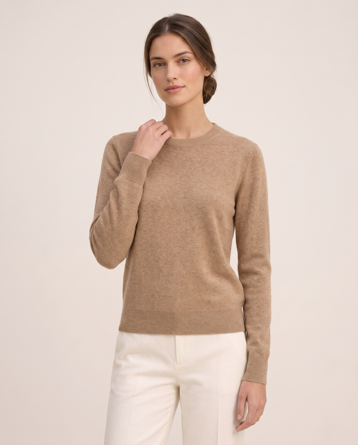 Frostfield Classic Merino Wool Crew Neck Sweater — knit detail, worn