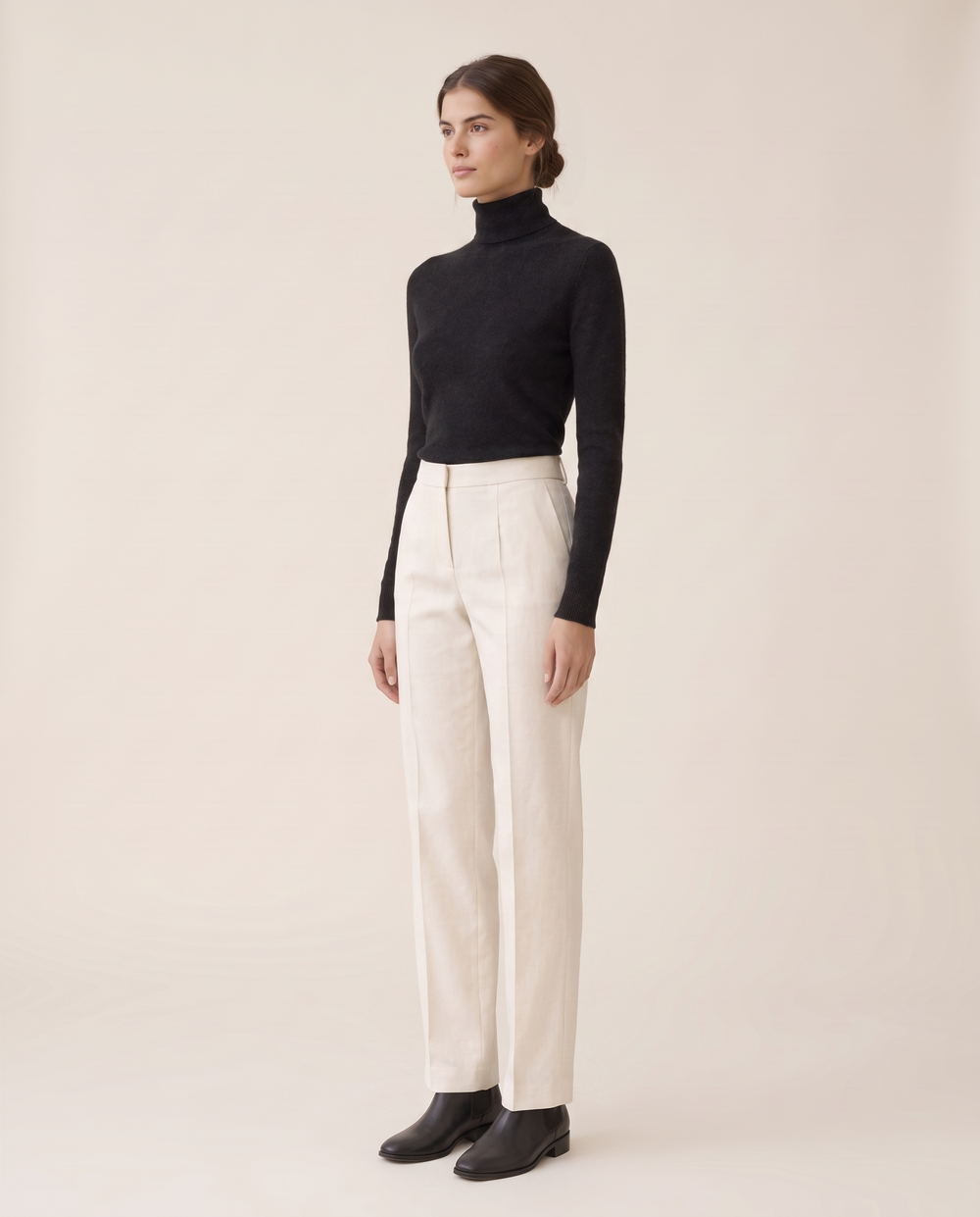 Marylebone Slim-Fit Brushed Knit Turtleneck Sweater — three-quarter view