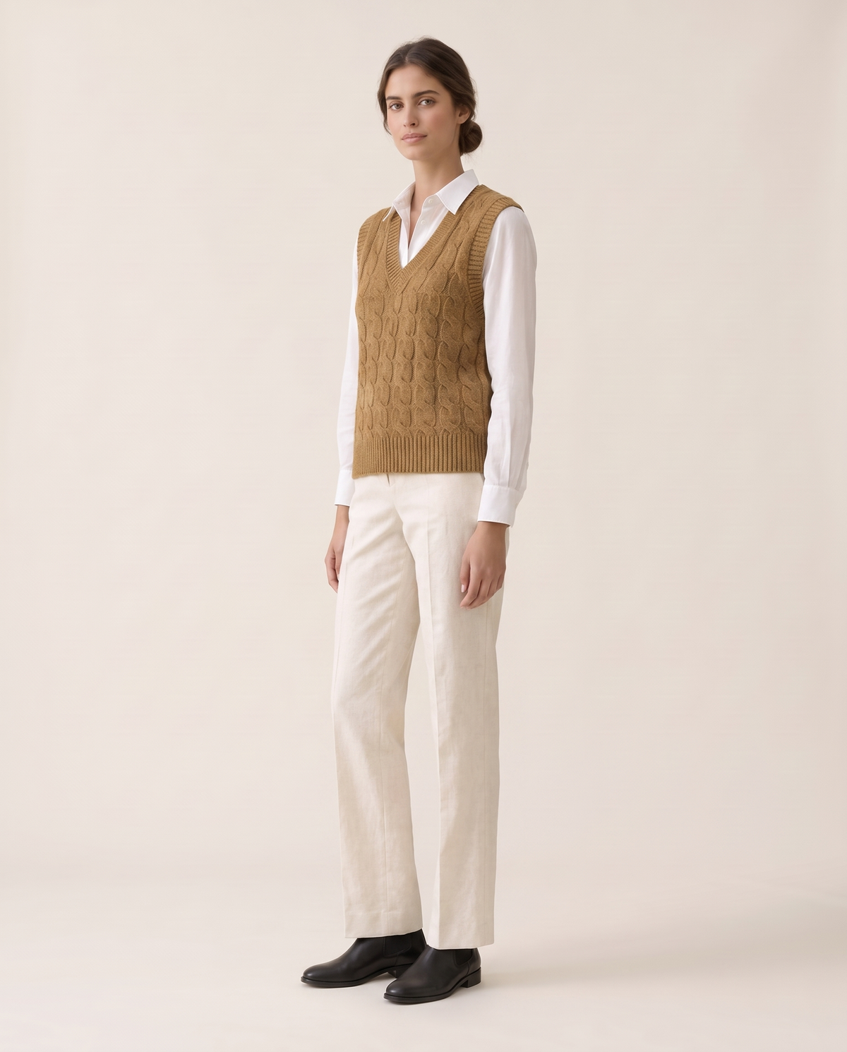 Falmouth Versatile Cable Knit Sweater Vest — three-quarter view