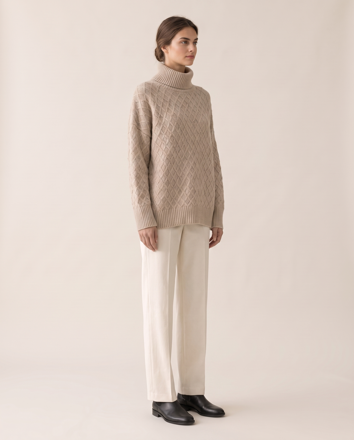 Fairfield Cozy Diamond Knit Oversized Turtleneck Sweater — three-quarter view